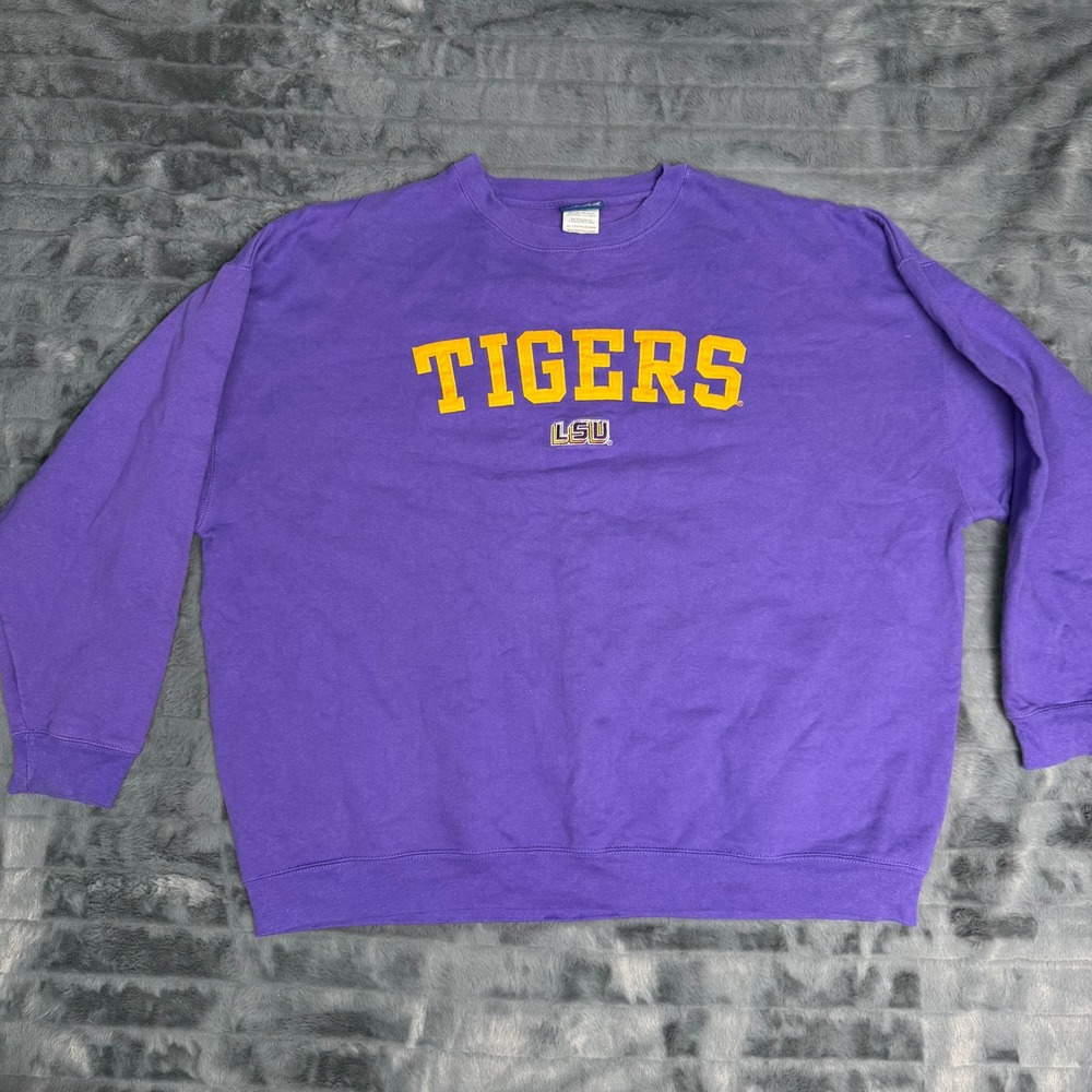 Old Varsity Brand LSU Tigers Sweatshirt Mens 2XL Purple Embroidered Crewneck